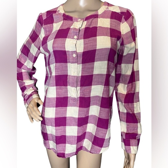 Lucky Brand Women's Plaid Flannel Long Sleeve Button Up Pink Blouse Sz Small - Picture 2 of 8